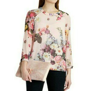 Ted Baker London Pink Floral Sheer Anina Blouse